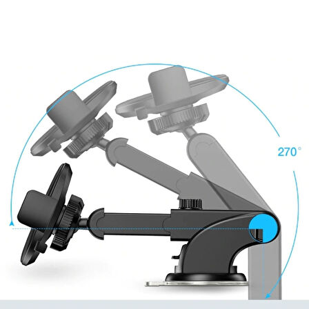 360 Derece Dönen Torpido Üstü Uzunluk Ayarlamalı Vantuzlu Teleskopik Araç Telefon Tutucu 