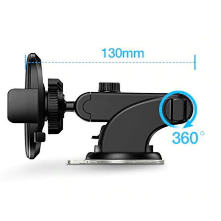 360 Derece Dönen Torpido Üstü Uzunluk Ayarlamalı Vantuzlu Teleskopik Araç Telefon Tutucu 