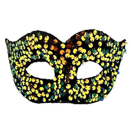 Altın Renk Arkadan Lastikli Pul Payet İşlemeli Balo After Parti Maskesi 