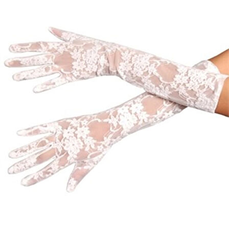 Beyaz Renk Orta Boy Dantelli Eldiven 