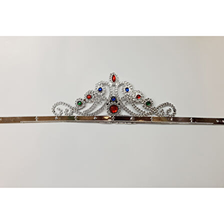 Gümüş Renk Plastik Prenses Tacı Kraliçe Tacı 60 Cm 