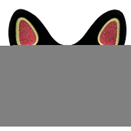 Siyah Renk Süet Kaplama Üzeri Kırmızı Sarı Simli Kedi Maskesi 17x14 cm 