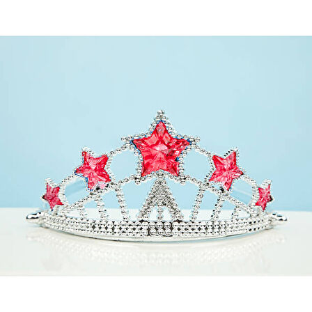 Kırmızı Yıldız Taşlı Plastik Kraliçe Prenses Elsa Tacı Çocuk Boy 