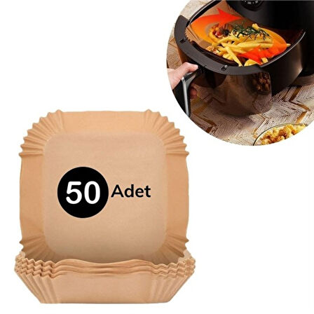 50 Adet Air Fryer Pişirme Kağıdı Tek Kullanımlık Hava Fritöz Yağ Geçirmez Yapışmaz Kare Tabak Model 