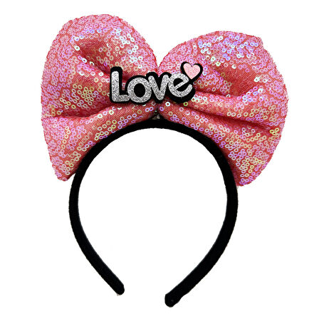 Led Işıklı 3 Farklı Fonksiyonda Yanan Gümüş Love Yazılı Fuşya Pembe Fiyonk Taç 20x17 Cm 