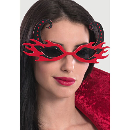 Siyah Boynuzlu Kırmızı Renk Alevli Parti Gözlüğü 21x10 Cm 