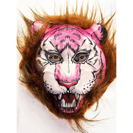 Kahverengi Saçlı Pembe Yüz Kurt Maske Kaplan Maske Mega Peluş 26 No 