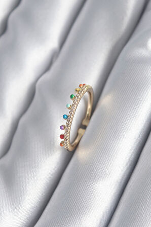 Pirinç Gold Renk Zirkon Taş Detay Kadın Yüzük - Lisinya