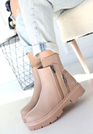 Menta Nude Cilt Fermuar Aksesuarlı Bot - Lisinya