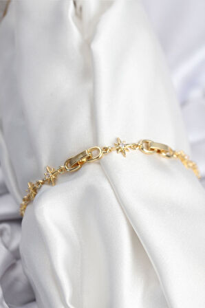 Pirinç VIP Seri Gold Renk Sıralı Kutup Yıldızı Kadın Bileklik - Lisinya