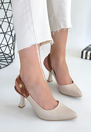 Toran Bej Cilt Topuklu Ayakkabı - Lisinya