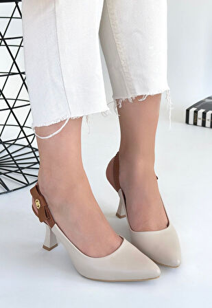 Toran Bej Cilt Topuklu Ayakkabı - Lisinya