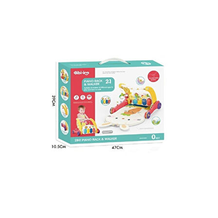 BIB6016- Vardem Piyanolu Bebek Yürüteci ve Tavşan Desenli Kırmızı Oyun Halısı  2 in 1