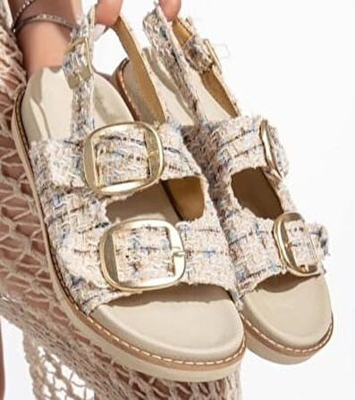 Olira Bej Simli Kemerli Sandalet - Lisinya