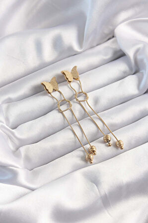 316L Çelik Altın Renk Sallantılı Düğüm Model Kelebek Küpe - Lisinya