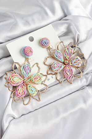 Pirinç Rainbow Çiçek Model Gold Renk Kadın Hasır Küpe - Lisinya