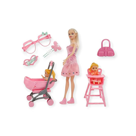 Anlily Pusetli Mama Sandalyeli Bebek Seti Cindy Doll Little Baby - 02456 (Lisinya)