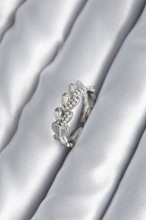 Pirinç Gümüş Renk Kalp Model İnci Detay Kadın Yüzük - Lisinya