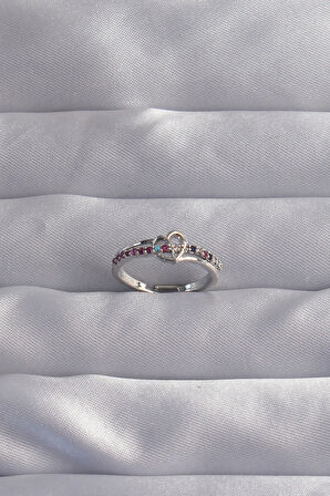 Pirinç Gümüş Renk Renkli Zirkon Taşlı Ayarlamalı Yüzük - Lisinya