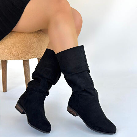 Plod Siyah Süet Çizme Kışa Şık Başlangıç - Lisinya