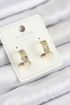 Xuping Zirkon Taşlı Desenli Halka Model Gold Renk Kadın Küpe - Lisinya