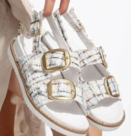 Olira Beyaz Simli Kemerli Sandalet - Lisinya