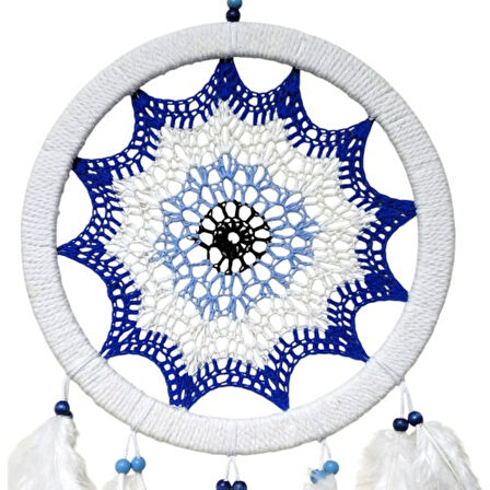 Saks Mavisi Nazar Motifli Kuş Tüylü Duvar Süsü