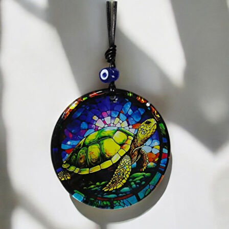 Kaplumbağa Desenli Mavi Renk 12 Cm Duvar Süsü