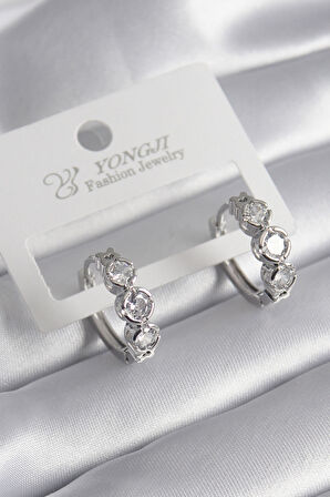 Pirinç Gold Renk Zirkon Taşlı Kalp Detay Kadın Küpe - Lisinya