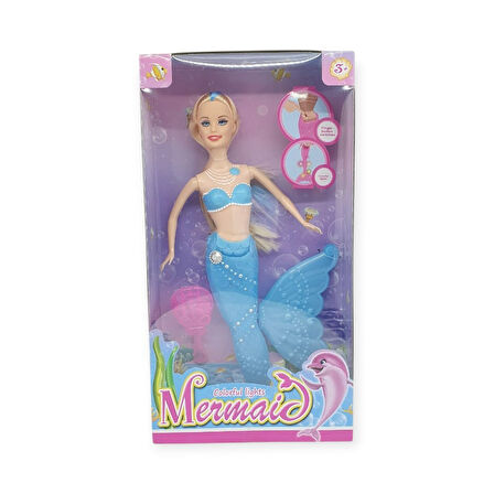 Deniz Kızı Işıklı Oyuncak Bebek mavi 34 cm