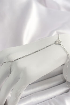 Pirinç Gümüş Renk Su Yolu Zirkon Taşlı Yıldız Model Kadın Şahmeran - Lisinya