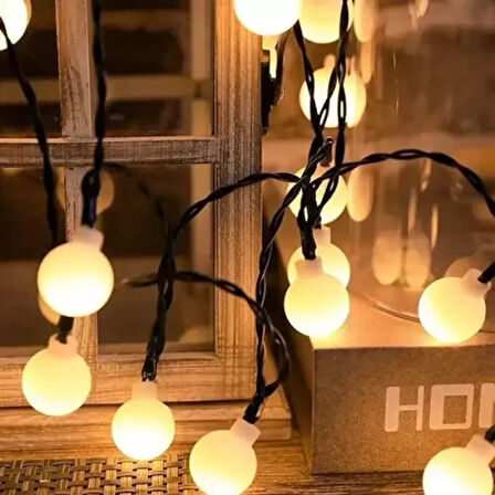 5 Metre 28 LED Mini Top Işık Sarı Fişli Siyah Kablo