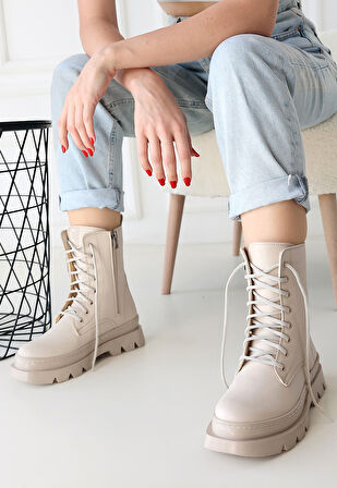 Orge Bej Cilt Bağcıklı Bot - Lisinya