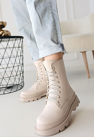 Orge Bej Cilt Bağcıklı Bot - Lisinya