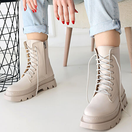 Orge Bej Cilt Bağcıklı Bot - Lisinya