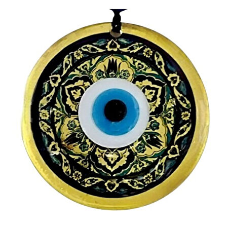 Lale desenli Altın Rengi Nazar Boncuklu Füzyon Cam Duvar Dekoru