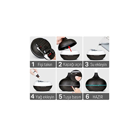 Hava Nemlendirici 7 Led Işıklı Aromatik Oda Kokusu 550 Ml Kahve Aroma Difüzörü Buhar Makinası ( Lisinya )