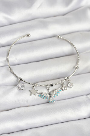 Anka Kuşu Charmlı Gümüş Renk Pirinç Kadın Bileklik - Lisinya