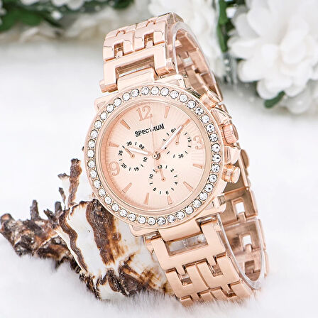 Zarif Ve Şık Özel Tasarım Zirkon Taşlı Metal kadın Kol Saati (rose) ( Lisinya )