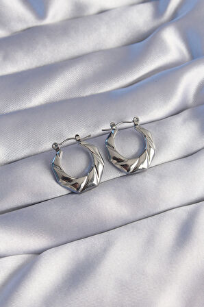 316L Çelik Gümüş Renk Kıvrımlı Görünüm Geometrik Model Küpe - Lisinya