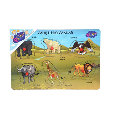 Ahşap Tutmalı Puzzle Bebekler için Vahşi Hayvanlar