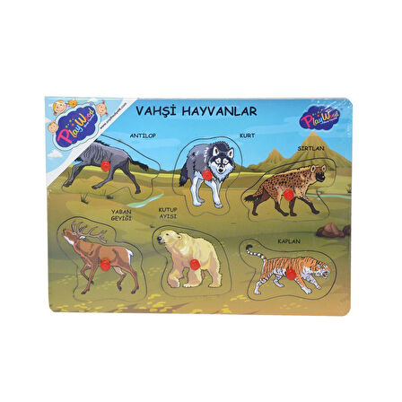 Ahşap Tutmalı Puzzle Bebekler için Vahşi Hayvanlar