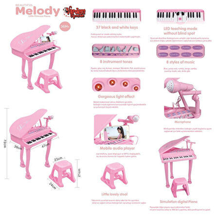 BAO-1403-0213 PİNK 37 TUŞ BÜYÜK PEMBE PİYANO MP3 VE MİKROFONLU