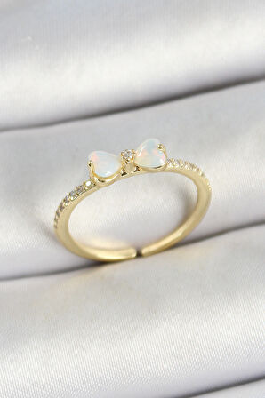 Pirinç Fiyonk Figürlü Zirkon Taşlı Gold Renk Ayarlanabilir Kadın Yüzük - Lisinya