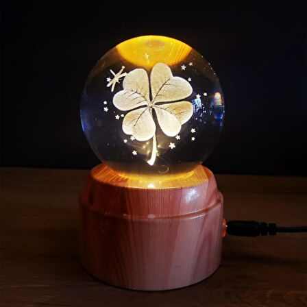 Dekoratif Usb'li Yonca Tasarımlı Dönen Cam Küre