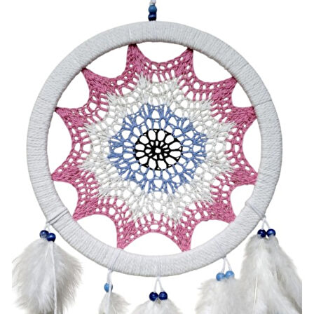 Pembe Nazar Motifli Kuş Tüylü Duvar Süsü