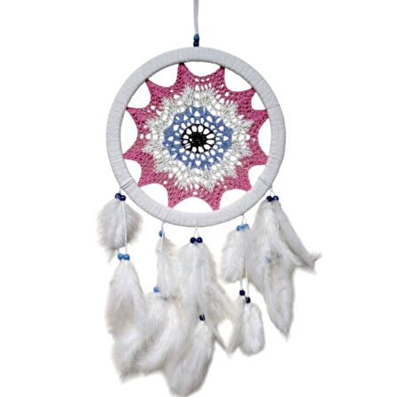 Pembe Nazar Motifli Kuş Tüylü Duvar Süsü