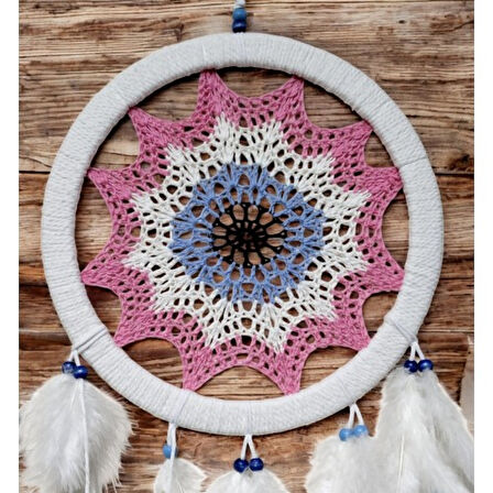 Pembe Nazar Motifli Kuş Tüylü Duvar Süsü