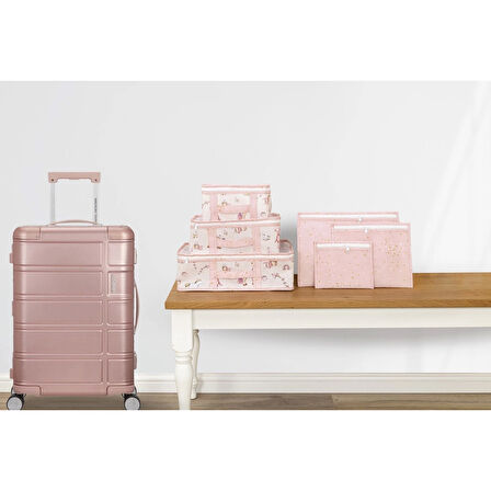 Bebek 6'lı Desenli Fileli Bavul Valiz İçi Düzenleyici Çok Amaçlı Organizer Pembe