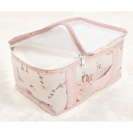 Bebek 6'lı Desenli Fileli Bavul Valiz İçi Düzenleyici Çok Amaçlı Organizer Pembe